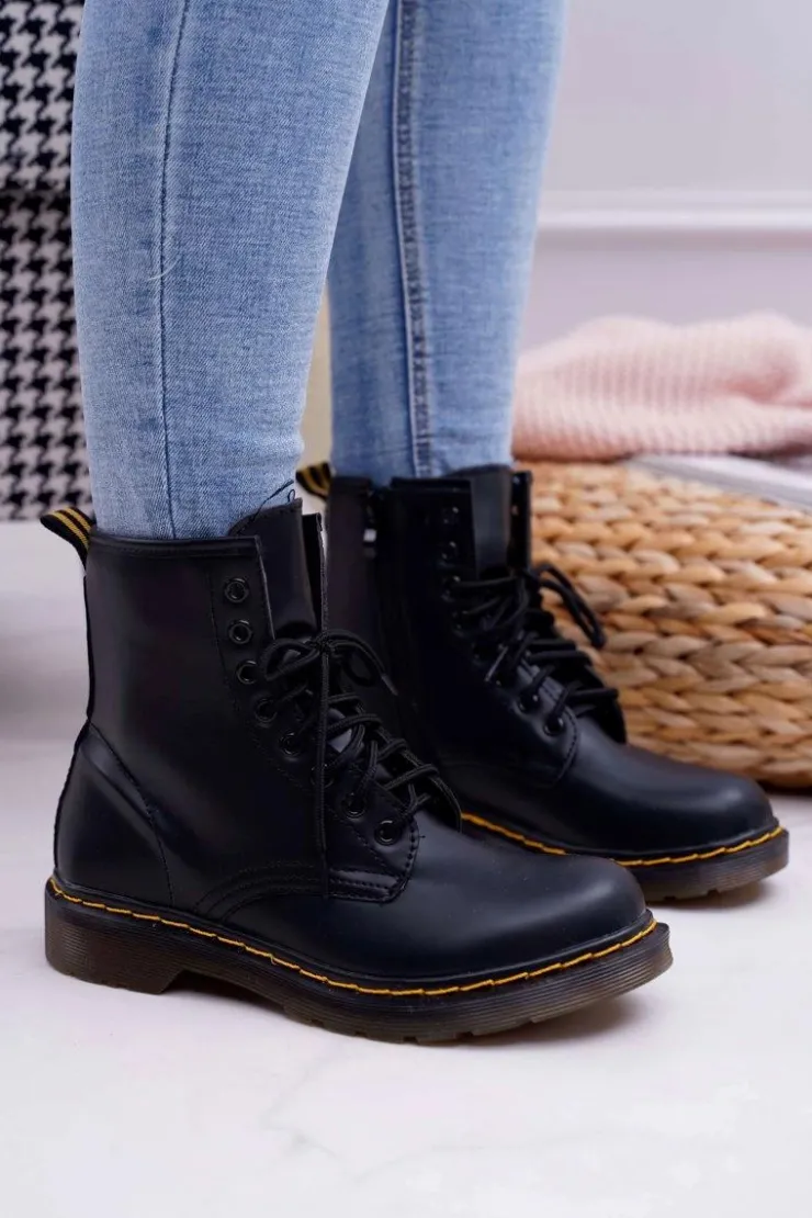 Discount Boto Damskie Botki Trapery Glany Czarne Gangsta