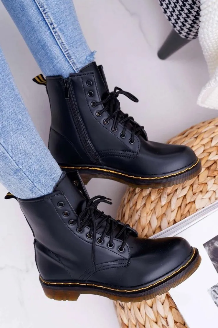 Discount Boto Damskie Botki Trapery Glany Czarne Gangsta