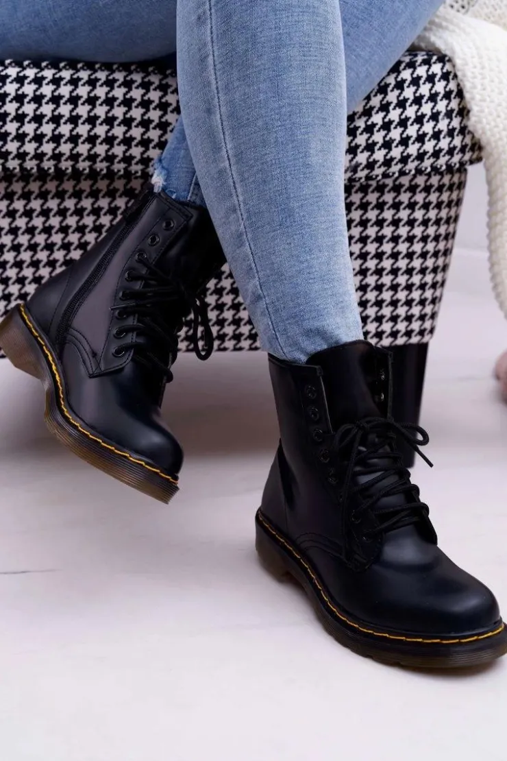 Discount Boto Damskie Botki Trapery Glany Czarne Gangsta