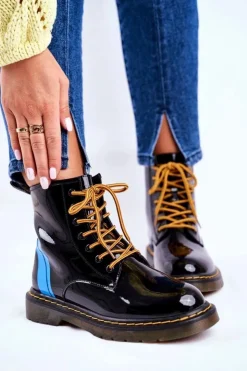 GOE Damskie Trapery|Botki Sznurowane*Damskie Botki Trapery Glany Skórzane Czarne GG2N3056