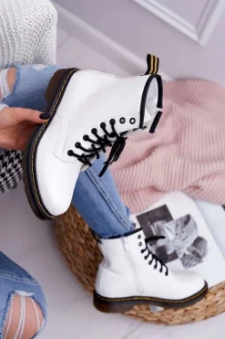 Damskie Boto Damskie Botki Trapery Glany Białe Gangsta