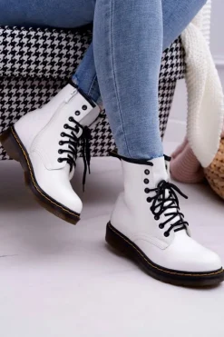 Damskie Boto Damskie Botki Trapery Glany Białe Gangsta