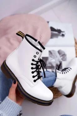 Damskie Boto Damskie Botki Trapery Glany Białe Gangsta