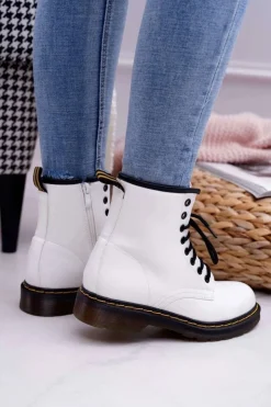 Damskie Boto Damskie Botki Trapery Glany Białe Gangsta