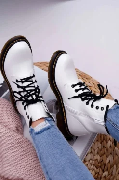 Damskie Boto Damskie Botki Trapery Glany Białe Gangsta