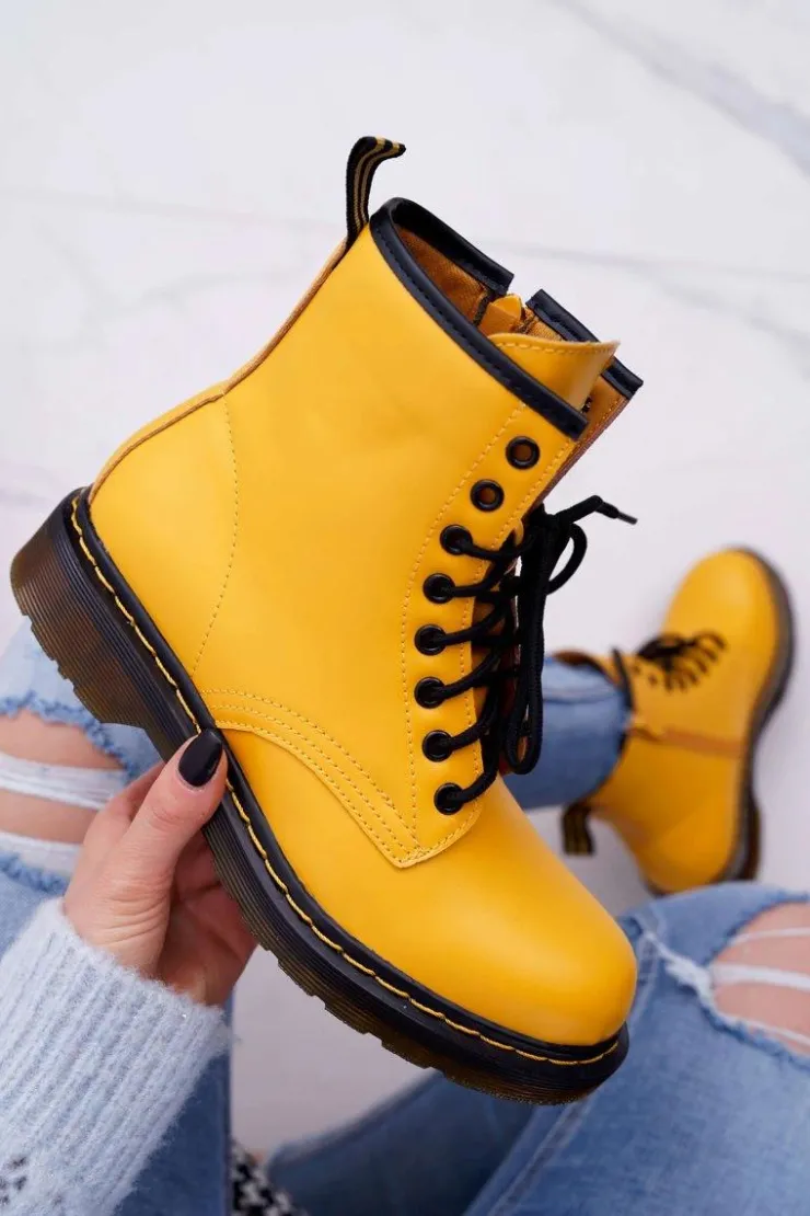 Boto Damskie Trapery|Botki Sznurowane*Damskie Botki Trapery Glany Żółte Gangsta