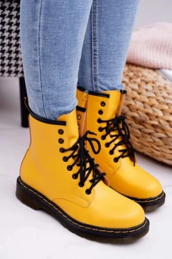 Boto Damskie Trapery|Botki Sznurowane*Damskie Botki Trapery Glany Żółte Gangsta