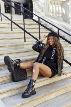 Damskie Boto Damskie Botki Trapery Glany Lakierowane Czarne Coriera