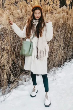 Damskie GOE Damskie Botki Trapery Glany Skórzane Białe GG2N3057A