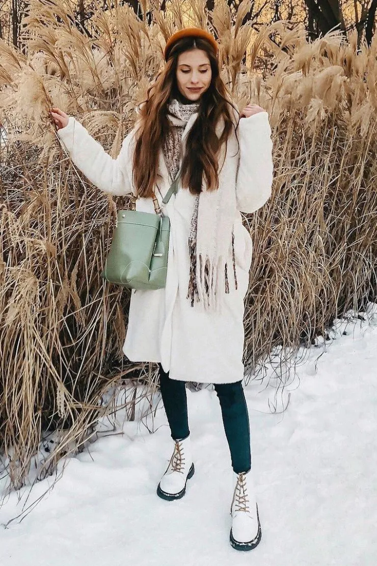 Damskie GOE Damskie Botki Trapery Glany Skórzane Białe GG2N3057A