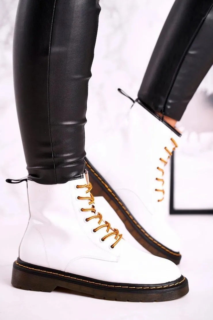 Damskie GOE Damskie Botki Trapery Glany Skórzane Białe GG2N3057A