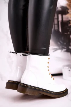 Damskie GOE Damskie Botki Trapery Glany Skórzane Białe GG2N3057A