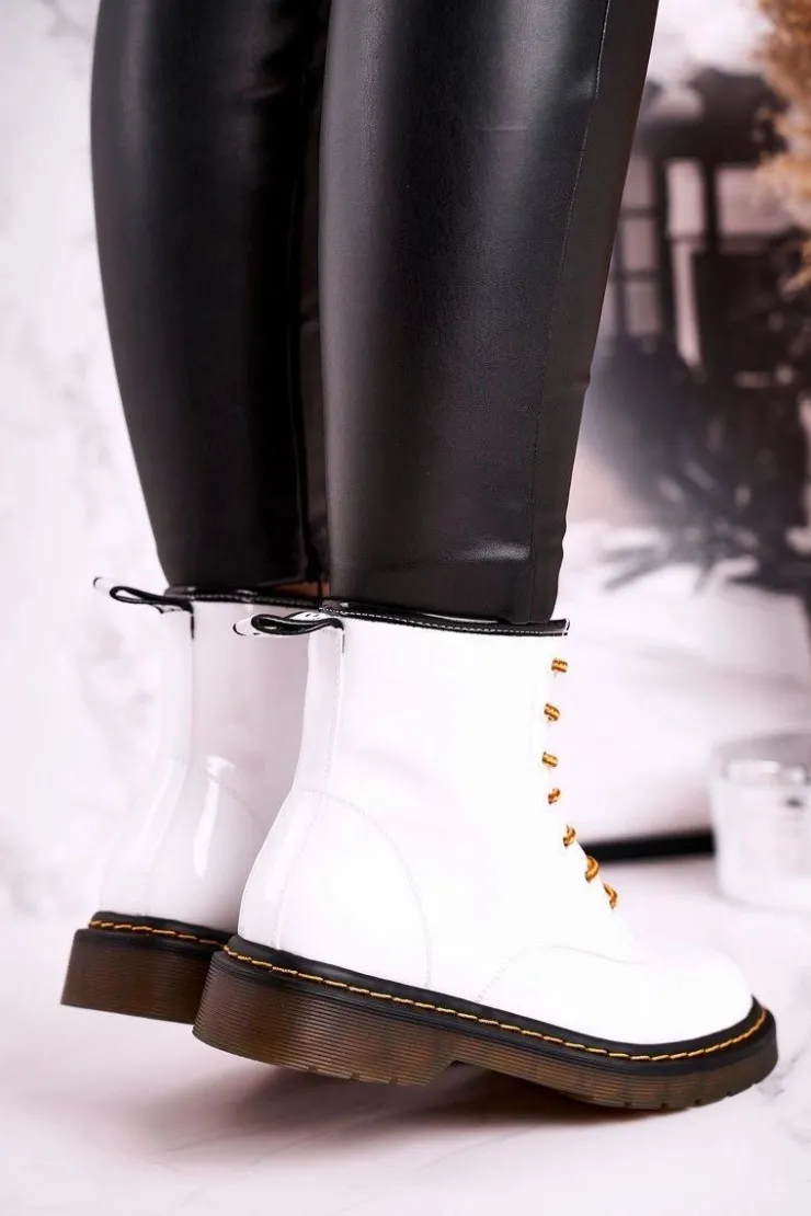 Damskie GOE Damskie Botki Trapery Glany Skórzane Białe GG2N3057A