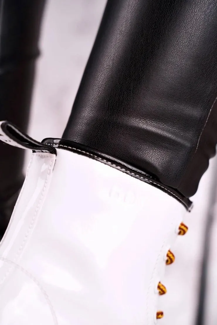 Damskie GOE Damskie Botki Trapery Glany Skórzane Białe GG2N3057A