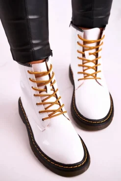 Damskie GOE Damskie Botki Trapery Glany Skórzane Białe GG2N3057A