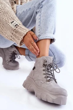 Damskie Big Star Shoes Damskie Botki Trapery Memory Foam Big Star KK274367 Szare