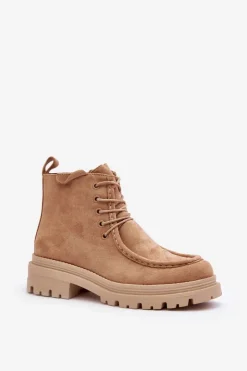 Damskie Boto Damskie Botki Trapery Na Suwak Ciemnobeżowe Apolosi