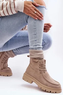 Discount Boto Damskie Botki Trapery Na Suwak Beżowe Apolosi Beżowy