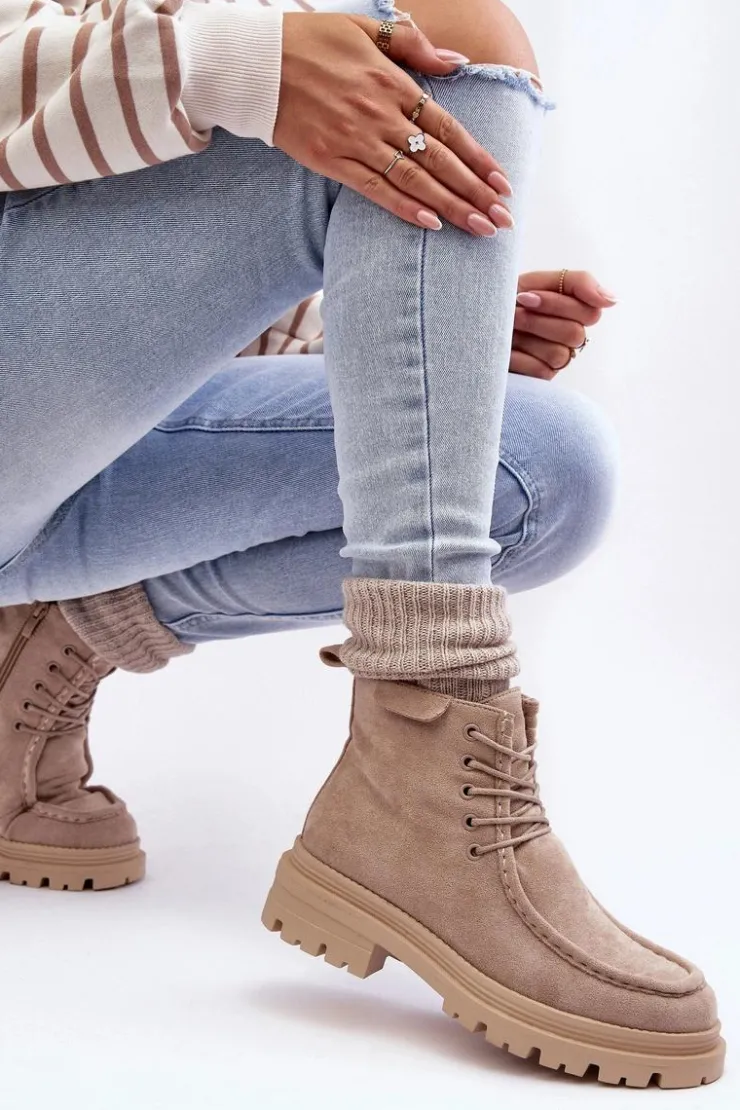 Discount Boto Damskie Botki Trapery Na Suwak Beżowe Apolosi Beżowy