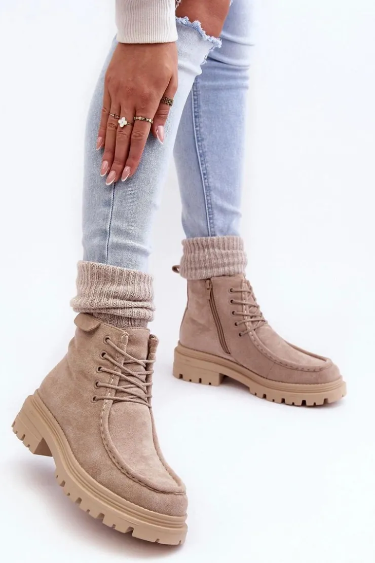 Discount Boto Damskie Botki Trapery Na Suwak Beżowe Apolosi Beżowy