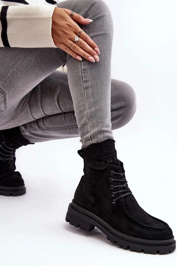 Boto Botki Ocieplane|Damskie Trapery*Damskie Botki Trapery Na Suwak Czarne Apolosi Czarny