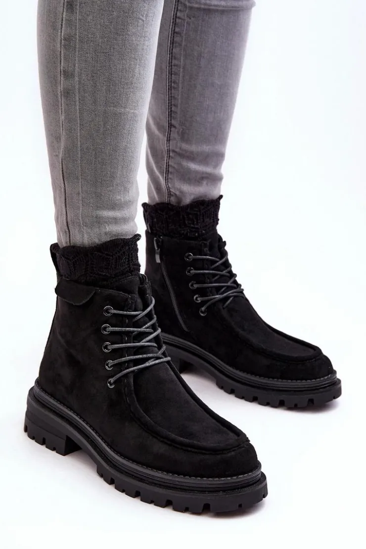 Boto Botki Ocieplane|Damskie Trapery*Damskie Botki Trapery Na Suwak Czarne Apolosi Czarny