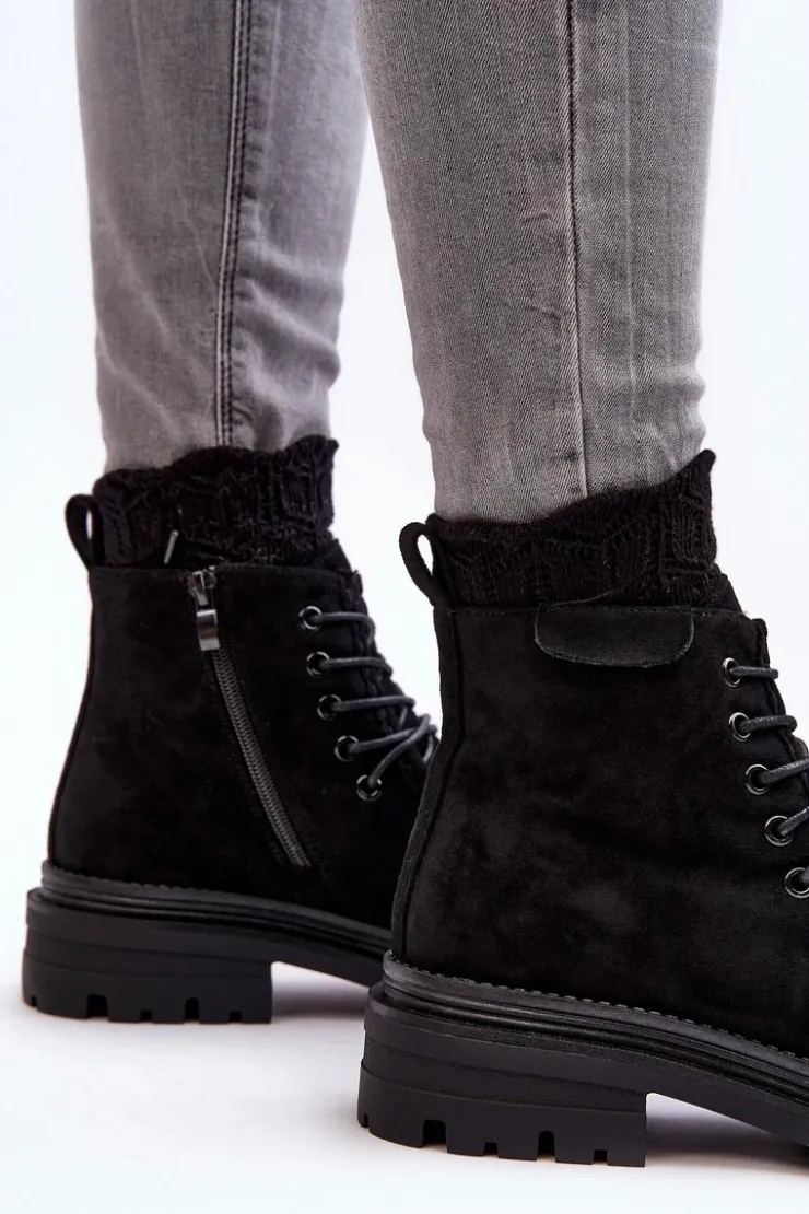 Boto Botki Ocieplane|Damskie Trapery*Damskie Botki Trapery Na Suwak Czarne Apolosi Czarny