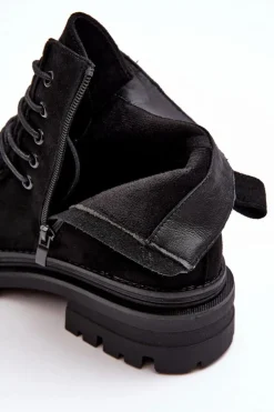 Boto Botki Ocieplane|Damskie Trapery*Damskie Botki Trapery Na Suwak Czarne Apolosi Czarny