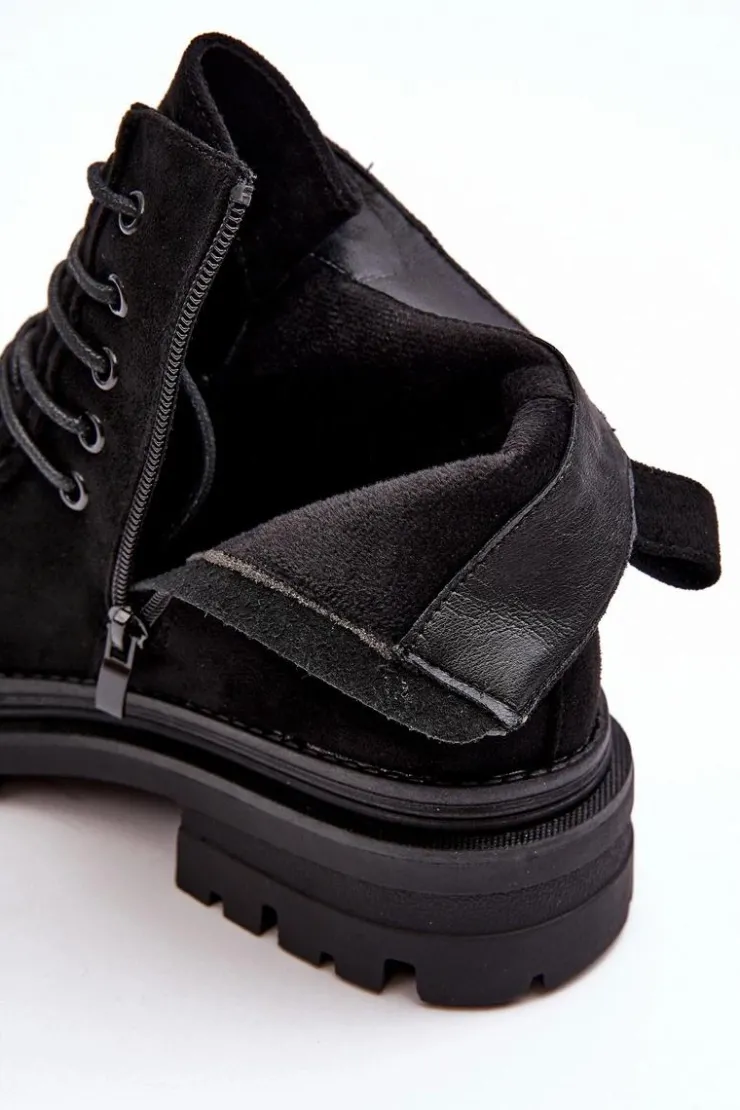 Boto Botki Ocieplane|Damskie Trapery*Damskie Botki Trapery Na Suwak Czarne Apolosi Czarny