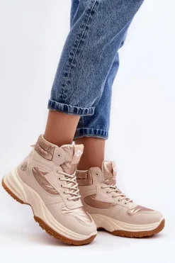 Lee Cooper Trekkingowe Damskie|Damskie Trapery*Damskie Botki Trapery Na Grubej Podeszwie LCJ-23-44-1972L Beżowe