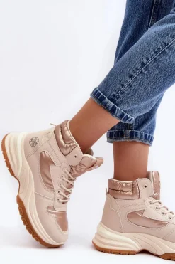 Lee Cooper Trekkingowe Damskie|Damskie Trapery*Damskie Botki Trapery Na Grubej Podeszwie LCJ-23-44-1972L Beżowe