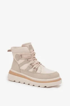 Boto Botki Ocieplane|Damskie Trapery*Damskie Botki Trapery Na Platformie Jasnobeżowe Liorae Beżowy