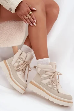 Boto Botki Ocieplane|Damskie Trapery*Damskie Botki Trapery Na Platformie Jasnobeżowe Liorae Beżowy