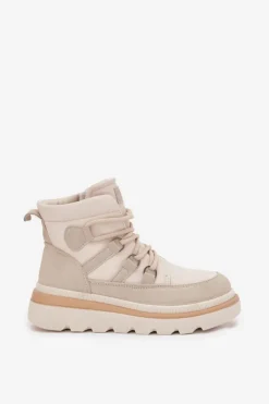 Boto Botki Ocieplane|Damskie Trapery*Damskie Botki Trapery Na Platformie Jasnobeżowe Liorae Beżowy