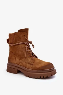 Boto Damskie Trapery|Botki Sznurowane*Damskie Botki Trapery Na Grubej Podeszwie Camel Narelona