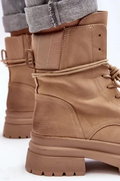 Damskie Boto Damskie Botki Trapery Na Grubej Podeszwie Beżowe Narelona