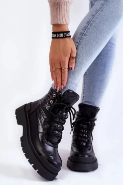 Damskie Buty Sergio Leone Damskie Botki Trapery Na Platformie Czarne Nerina