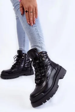 Damskie Buty Sergio Leone Damskie Botki Trapery Na Platformie Czarne Nerina