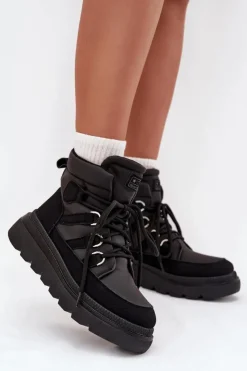 Hot Boto Damskie Botki Trapery Na Platformie Czarne Liorae Czarny