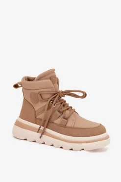 Outlet Boto Damskie Botki Trapery Na Platformie Camel Liorae Brązowy