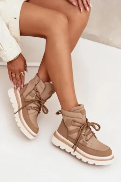 Outlet Boto Damskie Botki Trapery Na Platformie Camel Liorae Brązowy