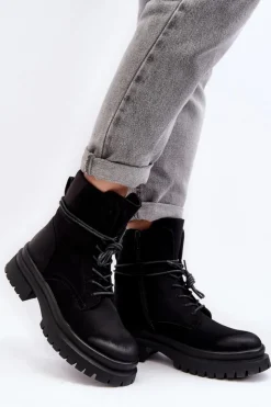 Boto Damskie Trapery|Botki Sznurowane*Damskie Botki Trapery Na Grubej Podeszwie Czarne Narelona Czarny