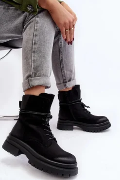 Boto Damskie Trapery|Botki Sznurowane*Damskie Botki Trapery Na Grubej Podeszwie Czarne Narelona Czarny