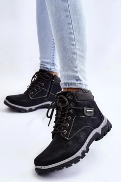 Best Boto Damskie Botki Trapery Ocieplane Na Suwak Czarne Jake