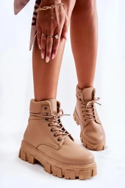 Online Boto Damskie Botki Trapery Ocieplane Beżowe Flavin Beżowy