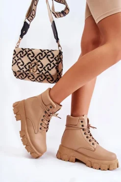 Online Boto Damskie Botki Trapery Ocieplane Beżowe Flavin Beżowy