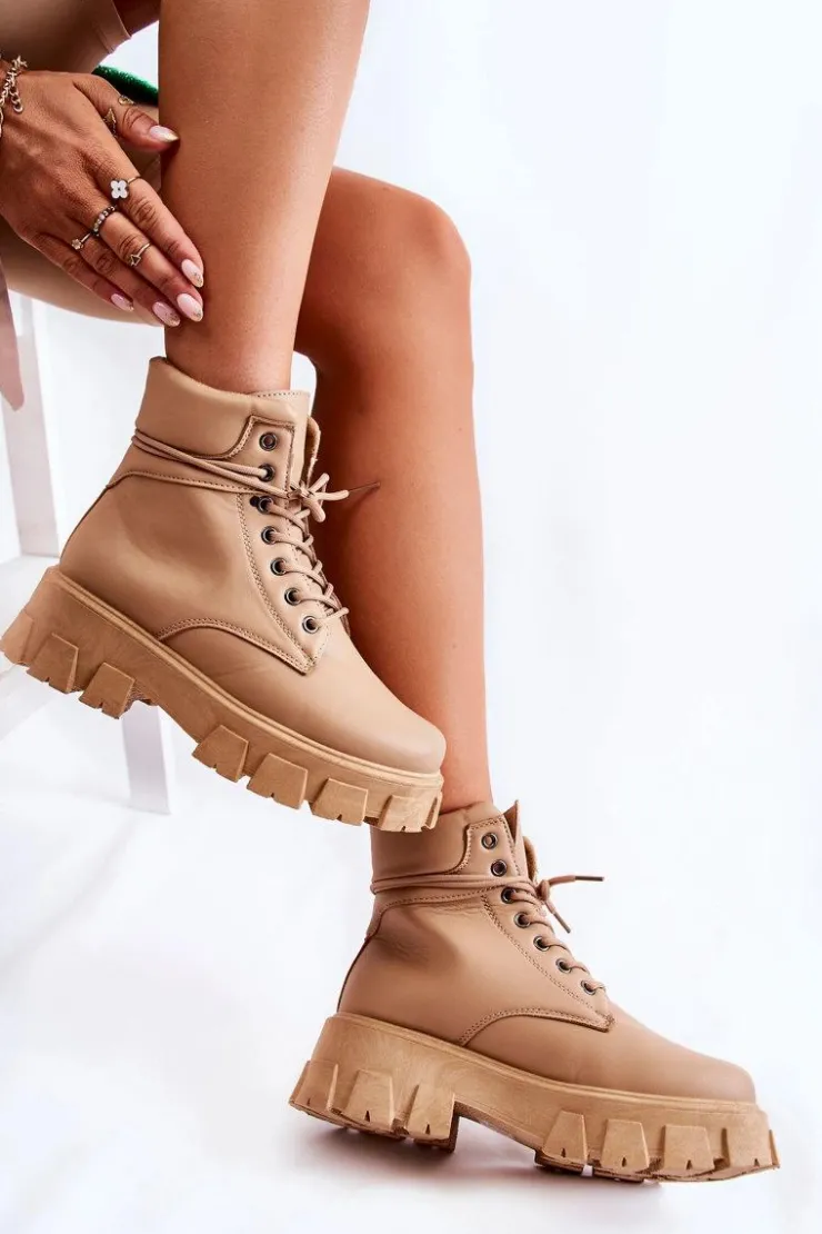 Online Boto Damskie Botki Trapery Ocieplane Beżowe Flavin Beżowy