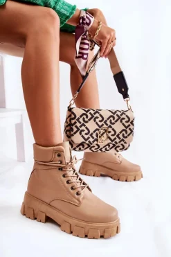 Online Boto Damskie Botki Trapery Ocieplane Beżowe Flavin Beżowy