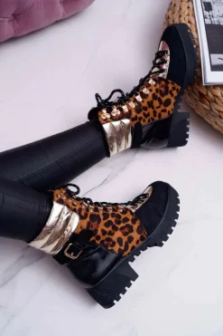 Best Boto Damskie Botki Trapery Płaski Obcas W Panterkę Move On