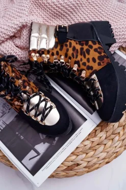 Best Boto Damskie Botki Trapery Płaski Obcas W Panterkę Move On